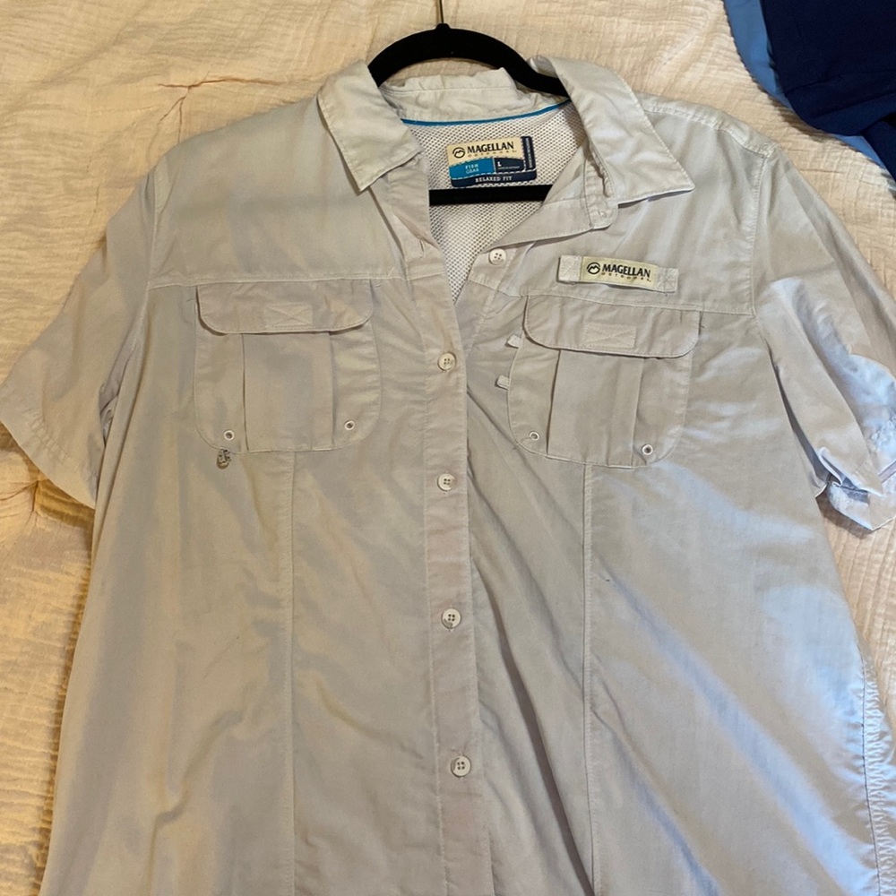White Large Magellan Relaxed Fit Fish Gear Button Down Shirt